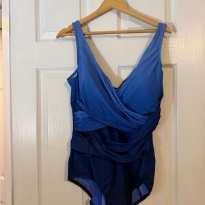 Lands' End Women's Deep Blue Wrap One Piece Swimsuit